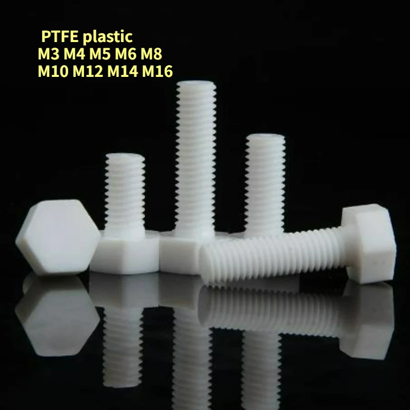 3/5/10pcs PTFE External Hexagonal Plastic Screws M3 M4 M5 M6 M8 M10 M12 M14 M16 Hexagonal Head High Temperature Resistant Bolts