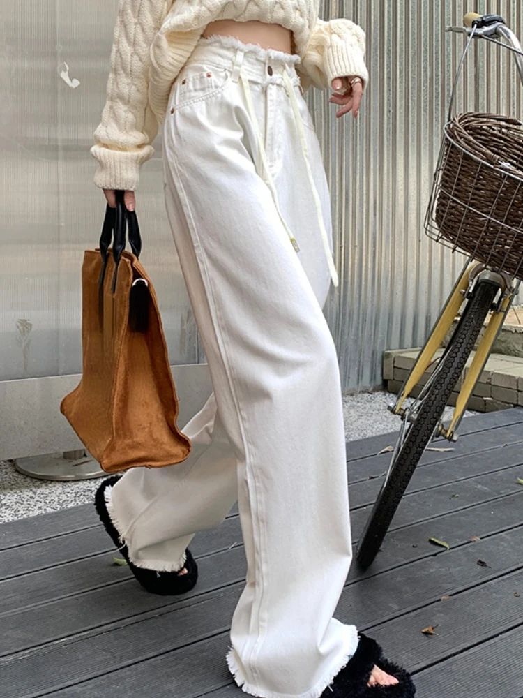 

White Loose Vintage Y2K Jeans Sweatpants Women Full Long Harajuku Causal Denim Pants Female Korean Fashion Wide Leg Pants 2023