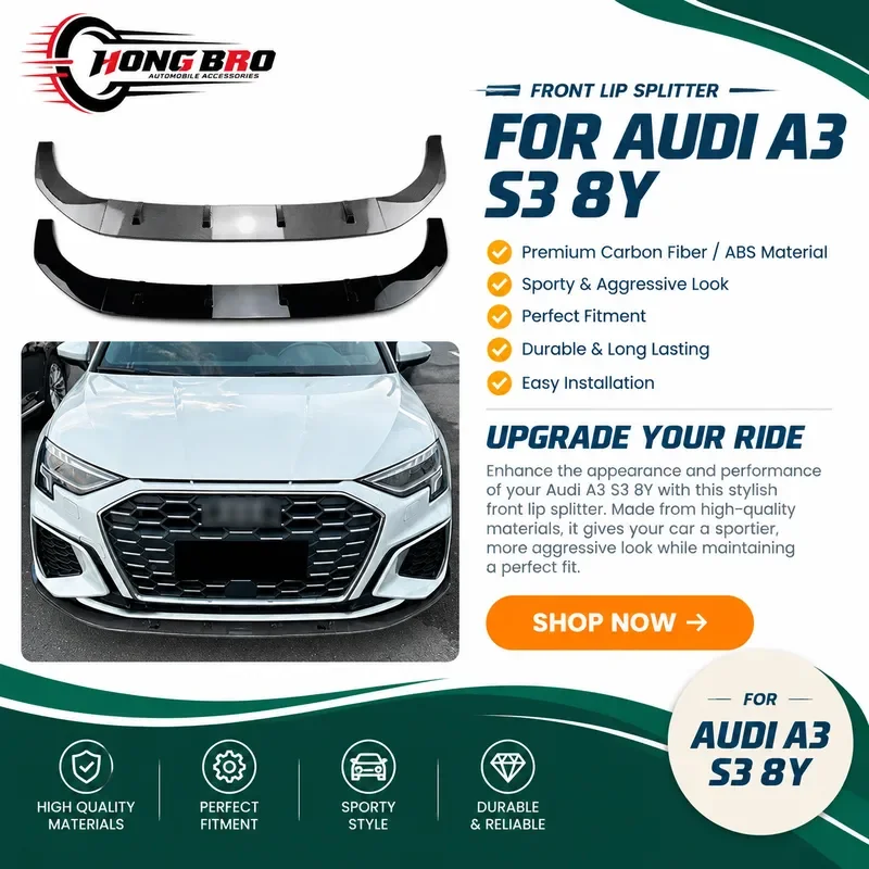 For Audi A3 S3 8Y 2021+ Front Lip Spoiler Bumper Splitter Body Kit Exterior Modification Accessories Car Styling