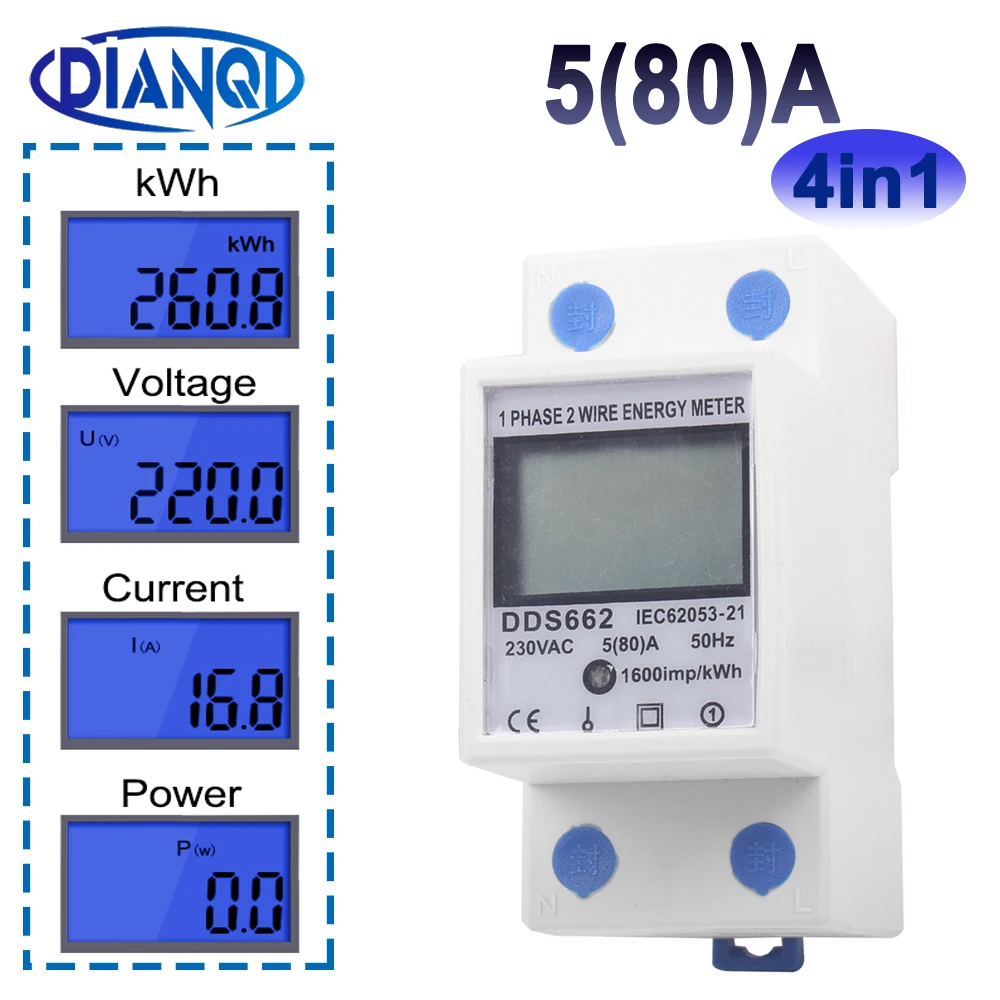 Single Phase Two Wire LCD Digital Display Wattmeter Power Consumption Energy Electric Meter kWh AC 230V 50Hz Electric Din Rail