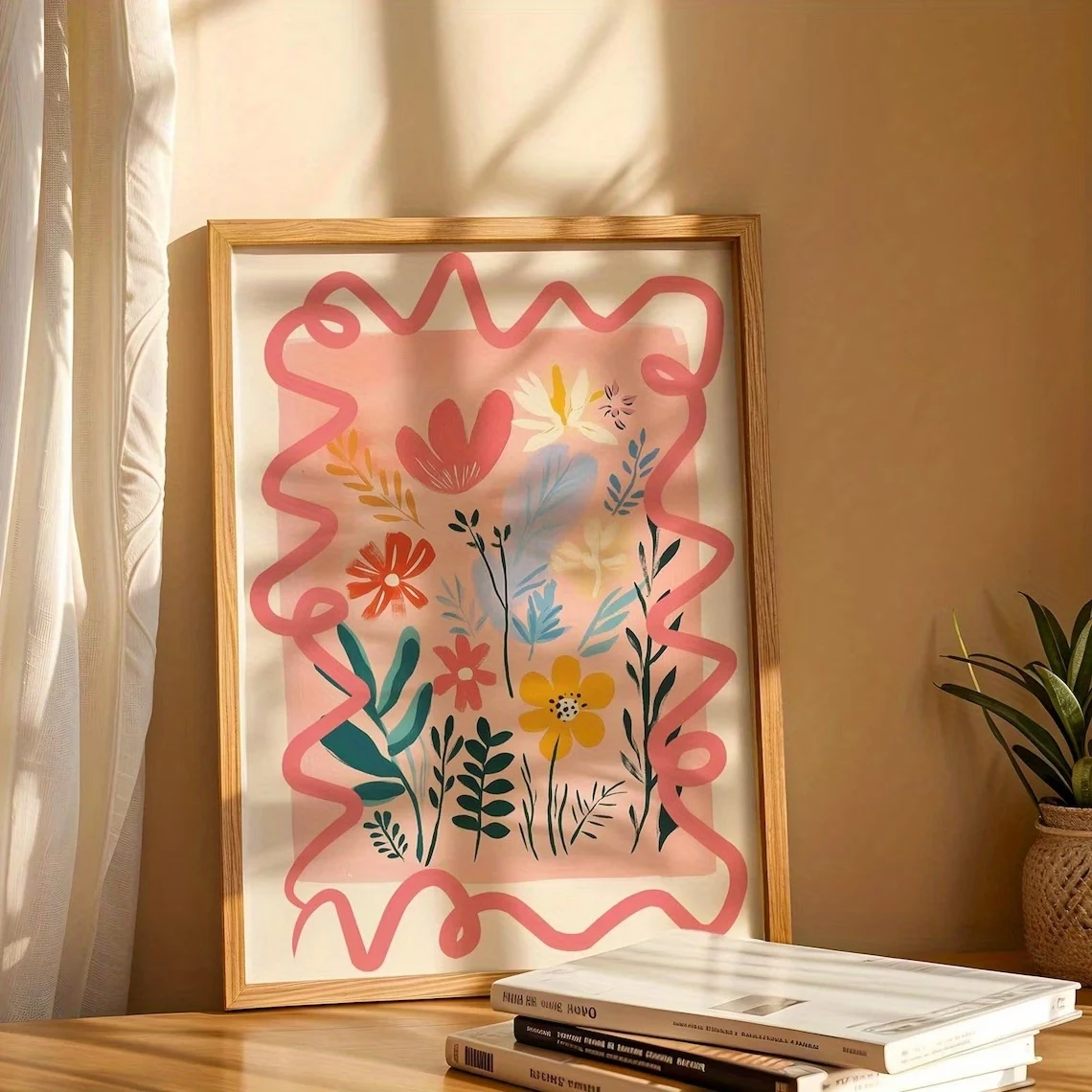 Moderner, retro-artiger, lebendiger Blumenstrauß aus Wildblumen, Wandkunstdruck, Leinwandgemälde, Poster, Bild für Schlafzimmer, Wohnzimmer, Heimdekoration