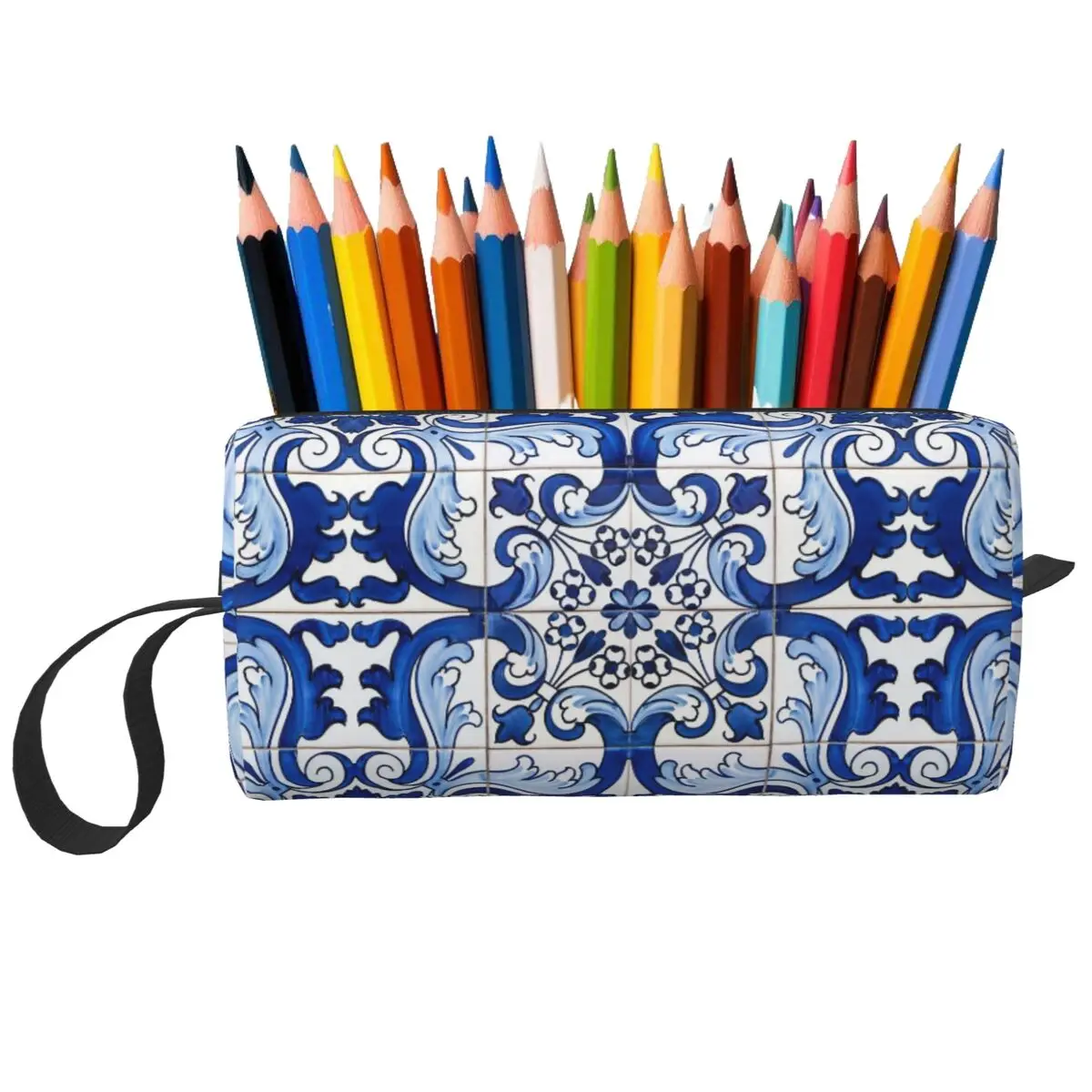 

Антикварный классический пенал Lisbon Blue Azulejo Tile с цветочным узором для мальчиков и девочек, подарки, коробка для ручек, сумка-карандаш, женская косметичка