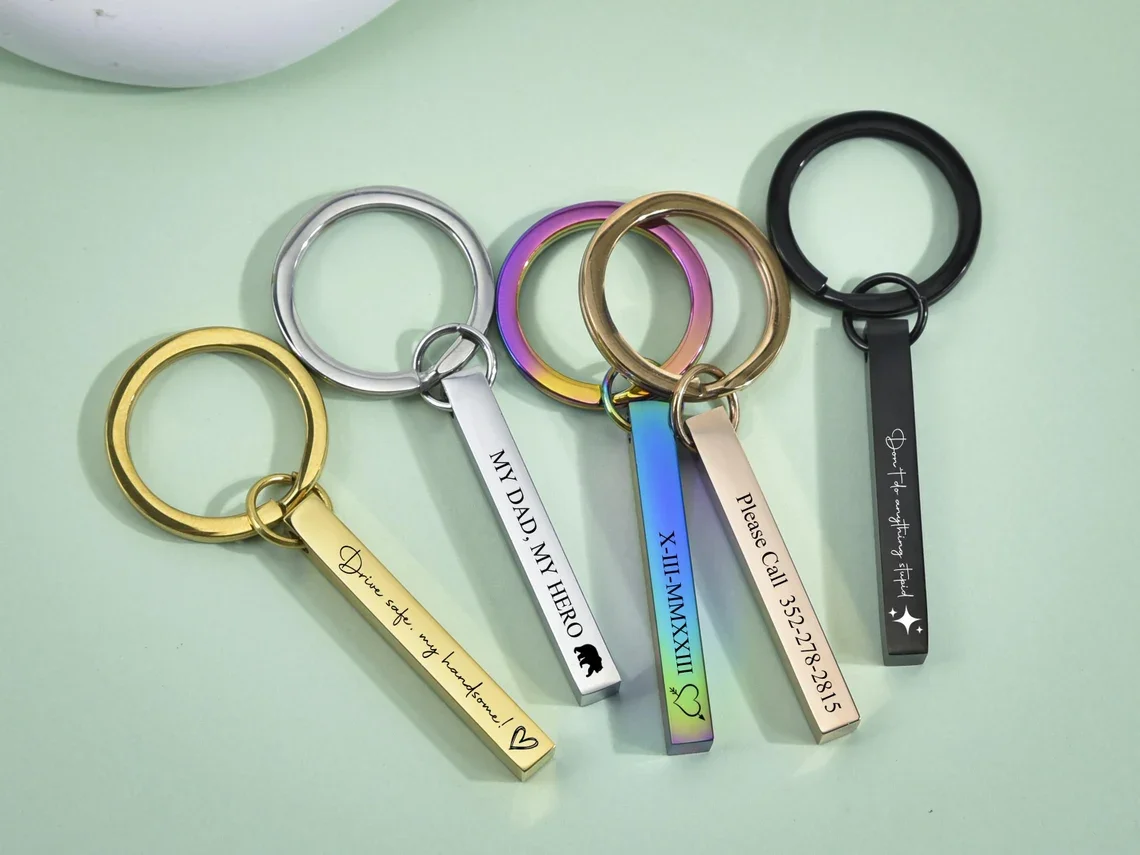 Personalized bar key chain Drive Safe Key rings Custom Engraved gift for Dad Husband Mom Family Stainless Steel Jewelry