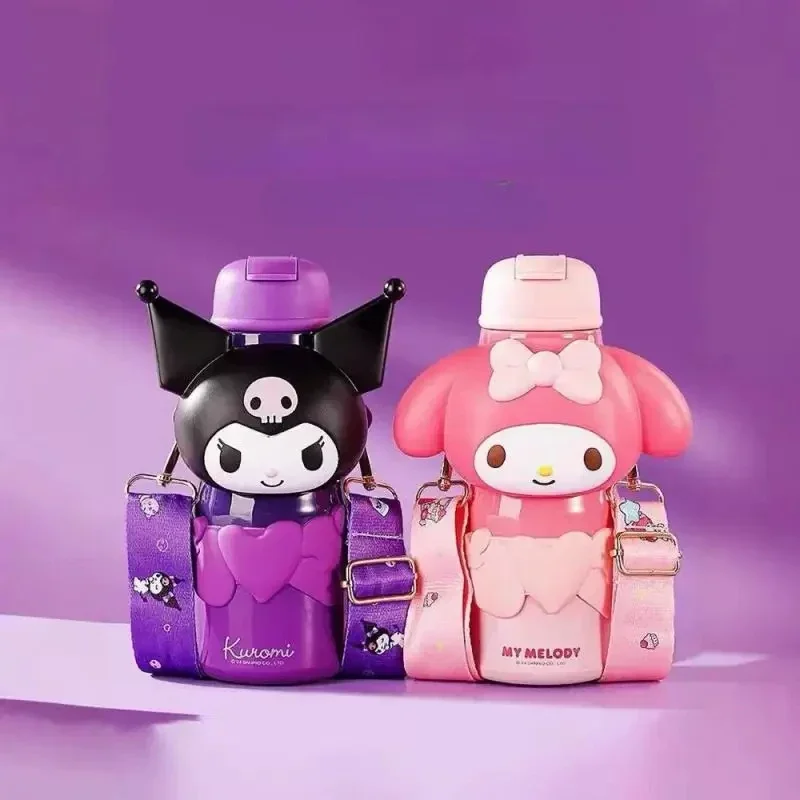 سانريو ميلودي كورومي سينامورول هالو كيتي 650 مللي كوب قارورة عازلة سعة كبيرة للأطفال لطيف ومحمول كوب بقشة هدية