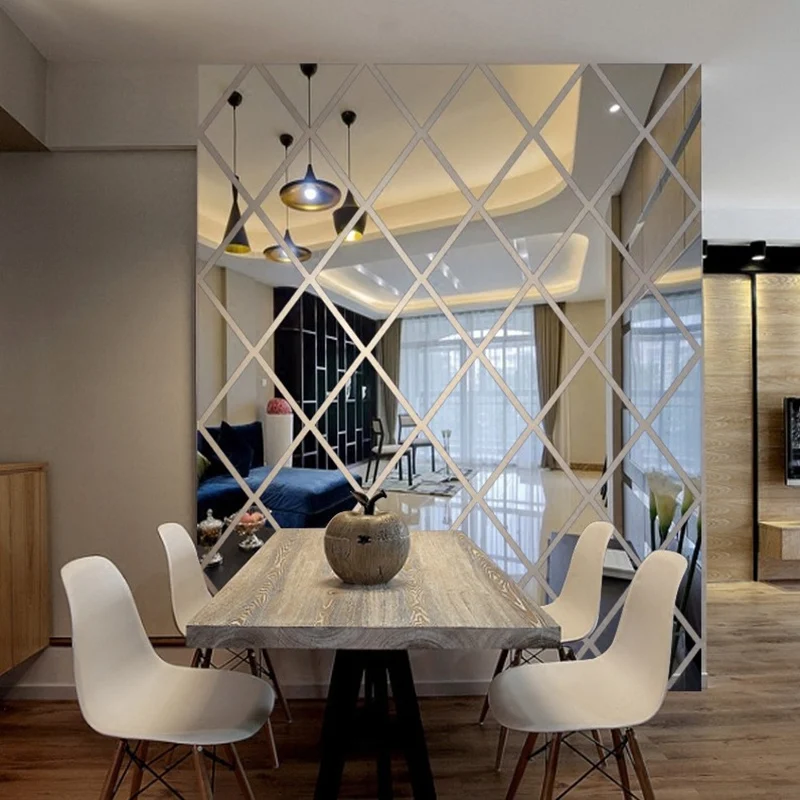 3D Diamond Splicing Acrylic Mirror Wall Sticker Removable Decorative Mosaic Glass Background for Home Decoration