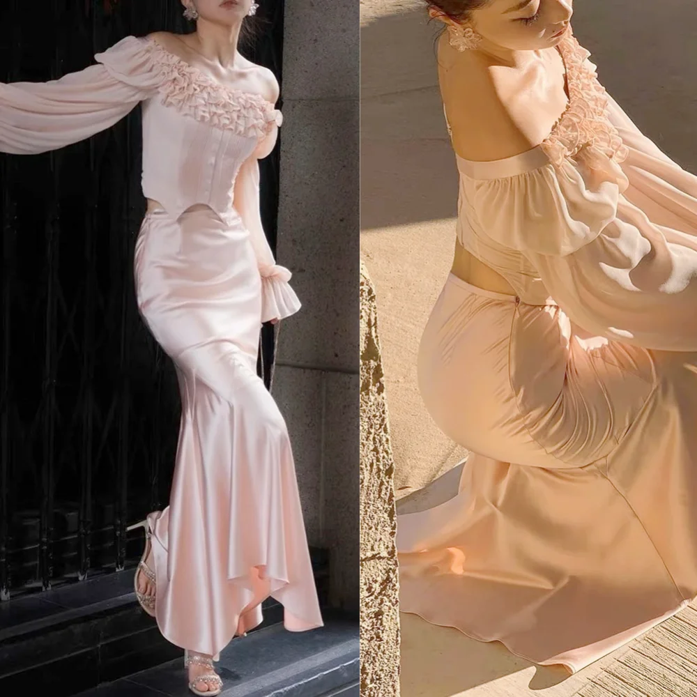 Customized  Evening Satin Pleat Ruffle Valentine's Day Mermaid Off-the-shoulder Bespoke Occasion Gown Long Dresses Saudi Arabia