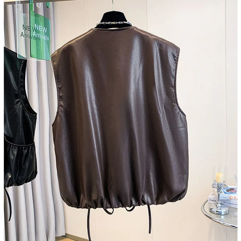 Autumn Women's Faux Leather Waistcoat Classical Motorcycle Biker Leather Vest Stylish Clothing Sleeveless Cropped Gilet Y2K 2026