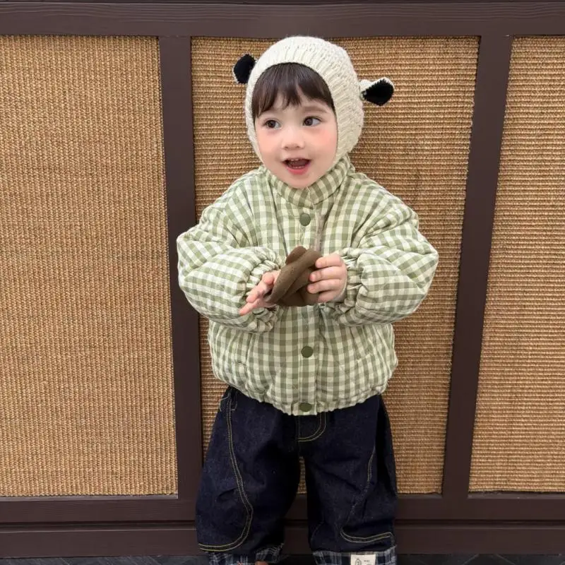 2026 Winter New Baby Cotton Padded Jacket Boys Girls Cute Plaid Quilted Cotton Coat Infant Clothes Toddler Warm Coat