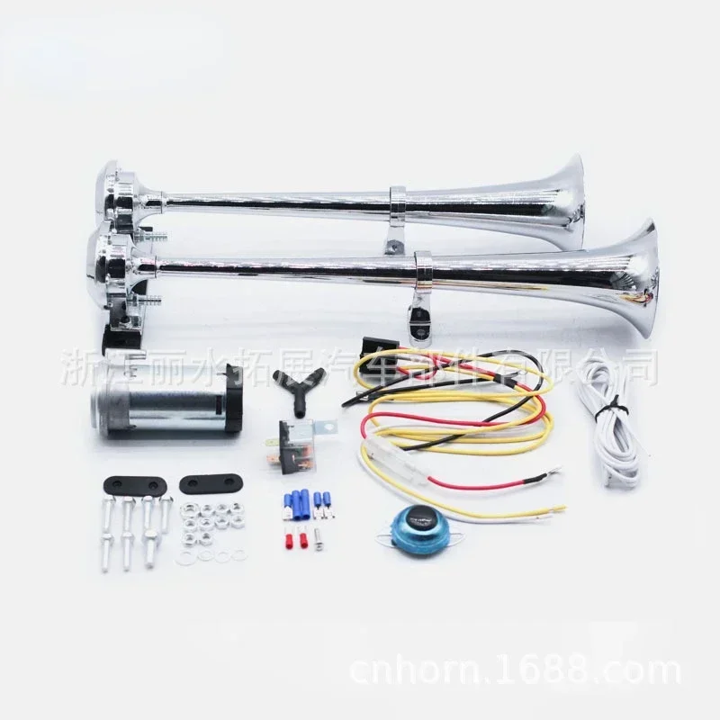 Durable 17 Inch Dual Tube Air Horn 12/24 Vairhorn Zinc Alloy 600db Truck Whistle Train Switch Power