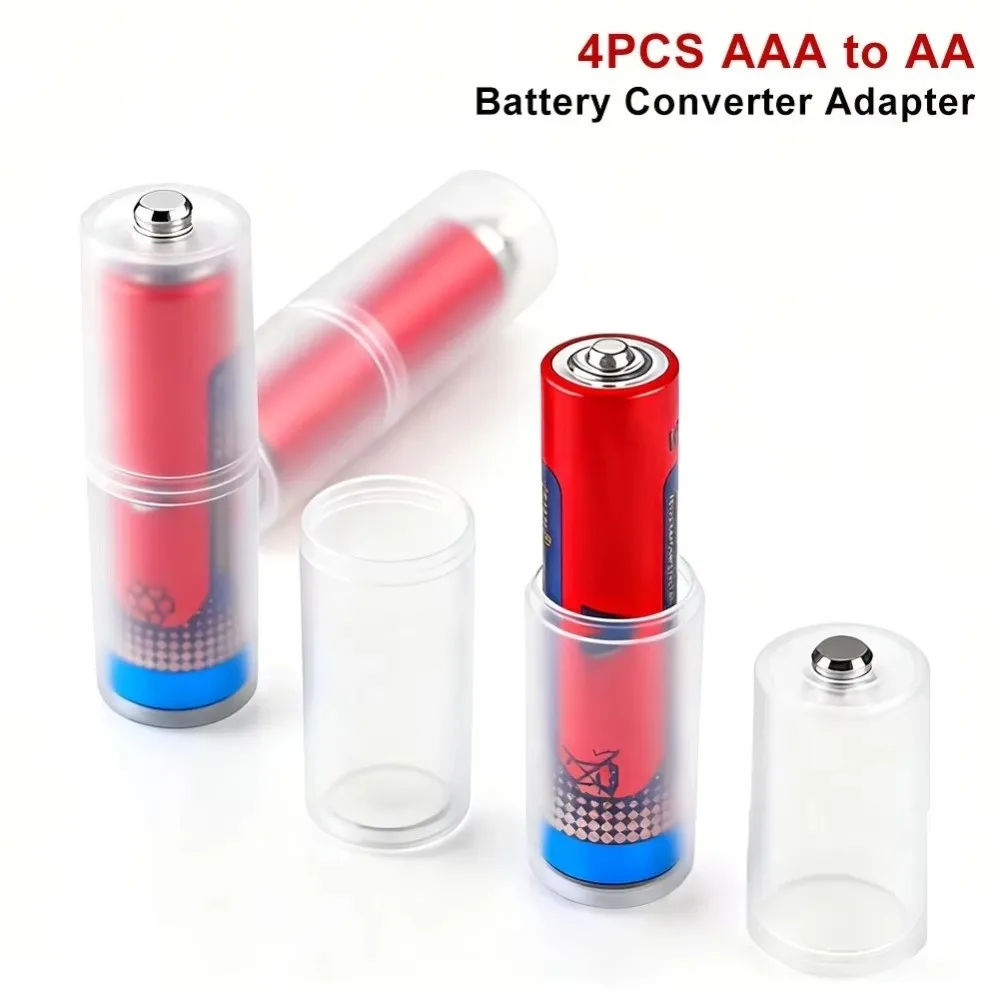 4Pcs/Box Universal AAA To AA Converter Insulated Case Translucent Battery Case Portable Size Anti-Leakage Battery Switcher