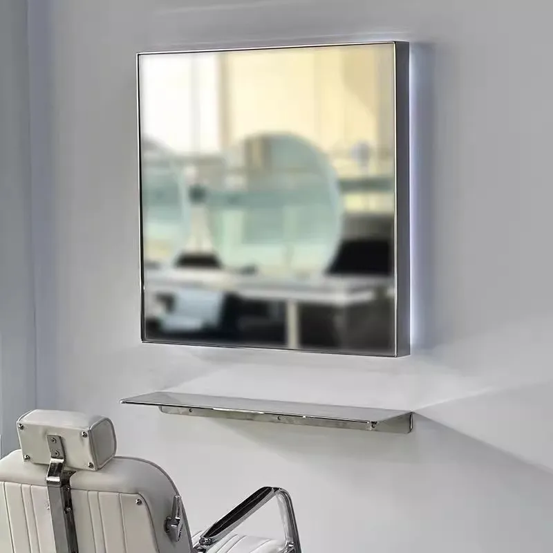 Light luxury Stainless steel Bathroom Mirror Wall-mounted Home use Bathroom Makeup Mirror Simplicity Design Storage Rack Mirror