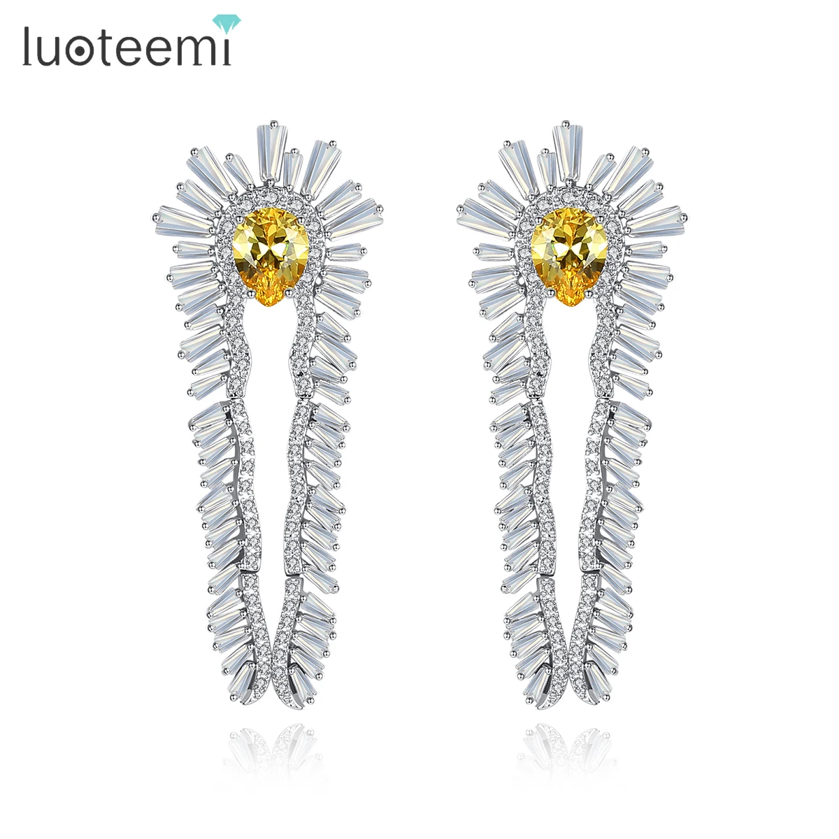 

LUOTEEMI Exquisite Irregular Long Drop Earrings for Women Wedding Party Luxury CZ Rose Gold Color Party Jewelry Christmas Gift