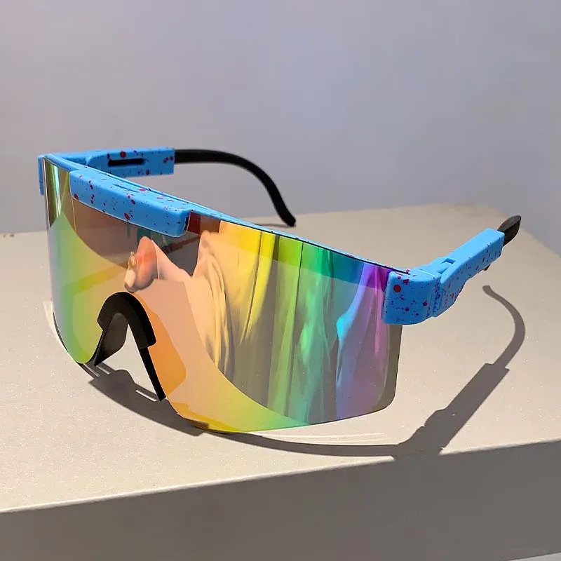 KAMMPT Oversized Sports Sun Glasses 2024 Wrapped Round Mirror Outdoor Cycling Goggle Trendy Futuristic Punk Sunglasses for Men