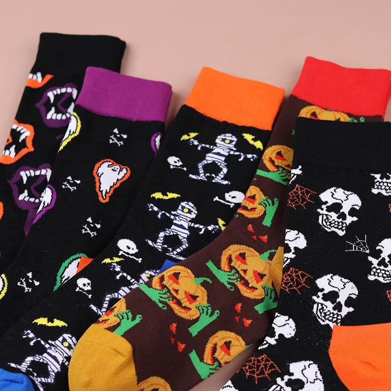 Cotton mid-tube couple socks Halloween socks pumpkin skull men\'s and women\'s socks