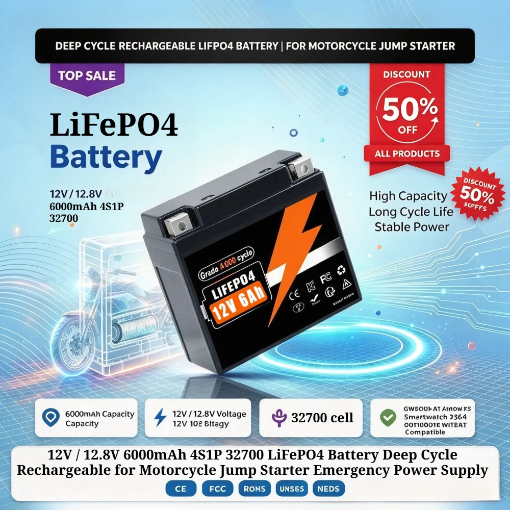 12V / 12.8V 6000mAh 4S1P 32700 LiFePO4 Battery Deep Cycle Rechargeable for Motorcycle Jump Starter Emergency Power Supply