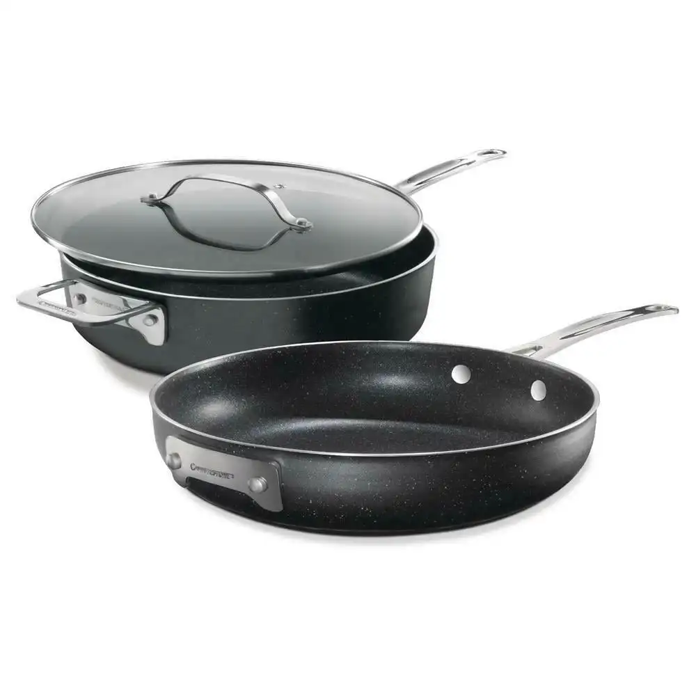 

3 Piece Stackable Cookware Set Black Stackable Design Lets You Free Up Cabinet Space Durability Cool Touch Handles