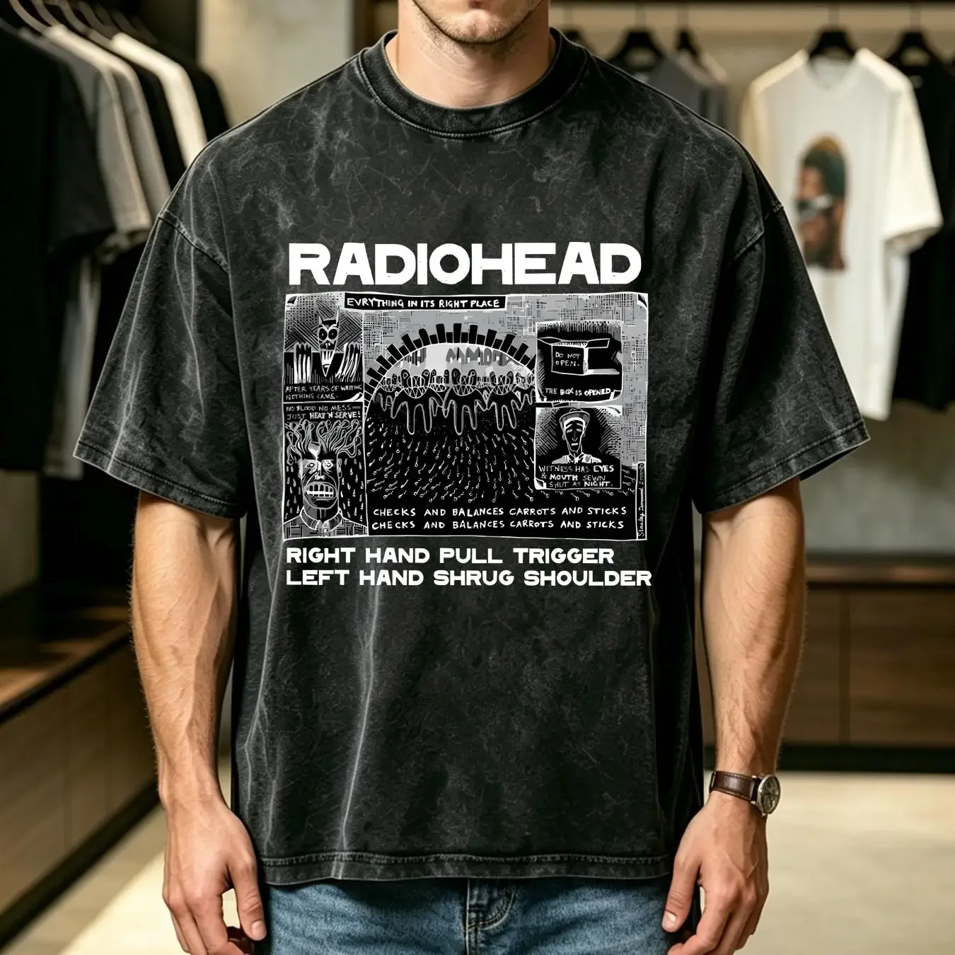 washed T Shirt Radiohead RARE Right Hand Pull Trigger Left Shrug Shoulder Nice XL long or short sleeves vintage Washed