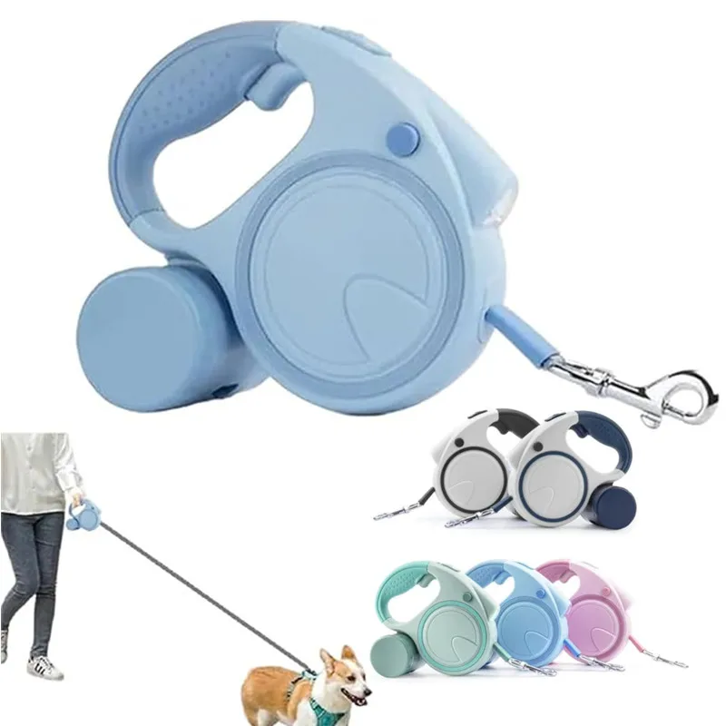 Retractable Dog Fancy Leash with Flashlight and Dispenser, Dog Leash Is Perfect for Safe and Comfortable Walking with Your Pet