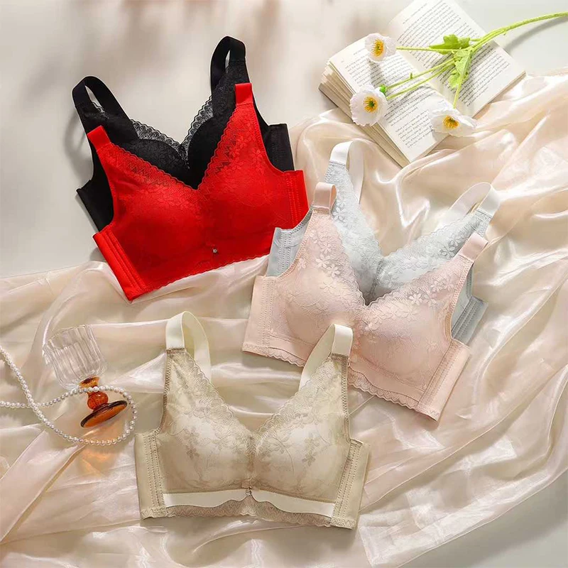 34-40AB Wire-Free Comfort Bras for Daily Use Sexy Push-Up Bras with Lace Trim Breathable Adjustable Straps Tube Top High-Support