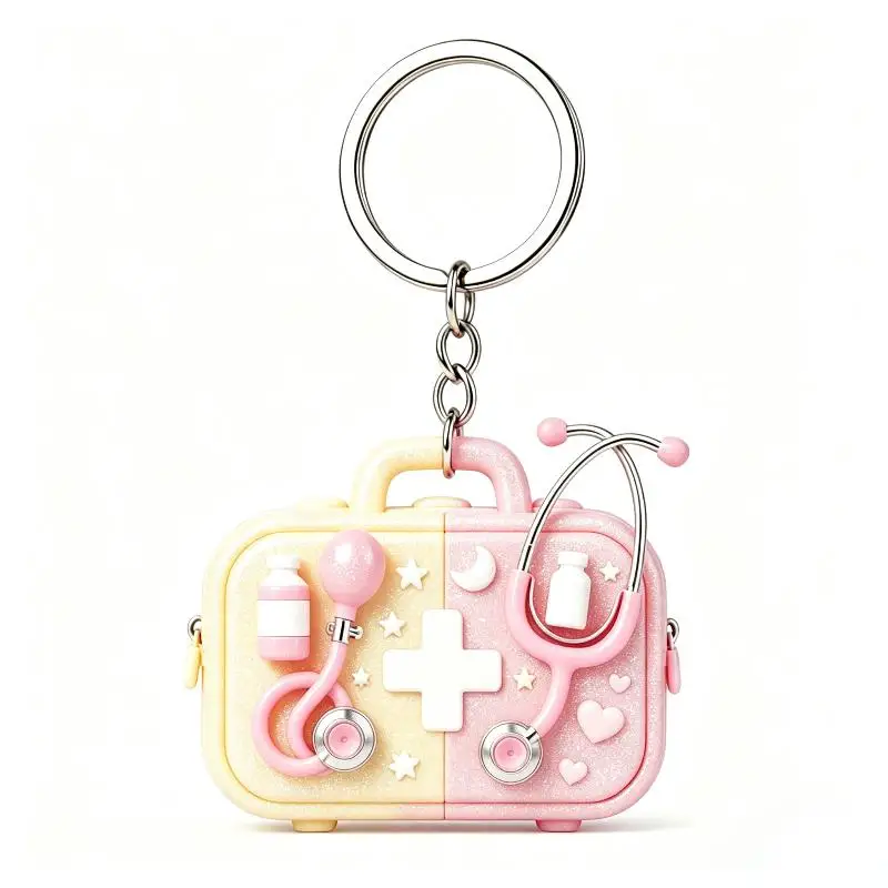2D Acryl Flaches Rosa Stethoskop Blutdruckmessgerät Acryl Schlüsselanhänger Set Niedliches Geschenk für Krankenschwestern Ärzte Schreibtischdekoration – Detail 7