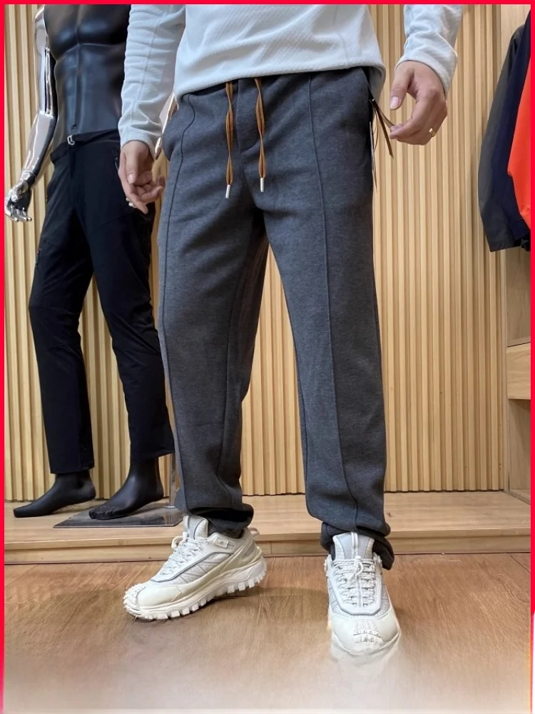 

High-End Acetate Woolen Knitted Casual Pants Men's Sli Old Money Sle Straight Leg Warm Faionable Urban Autumn Winter