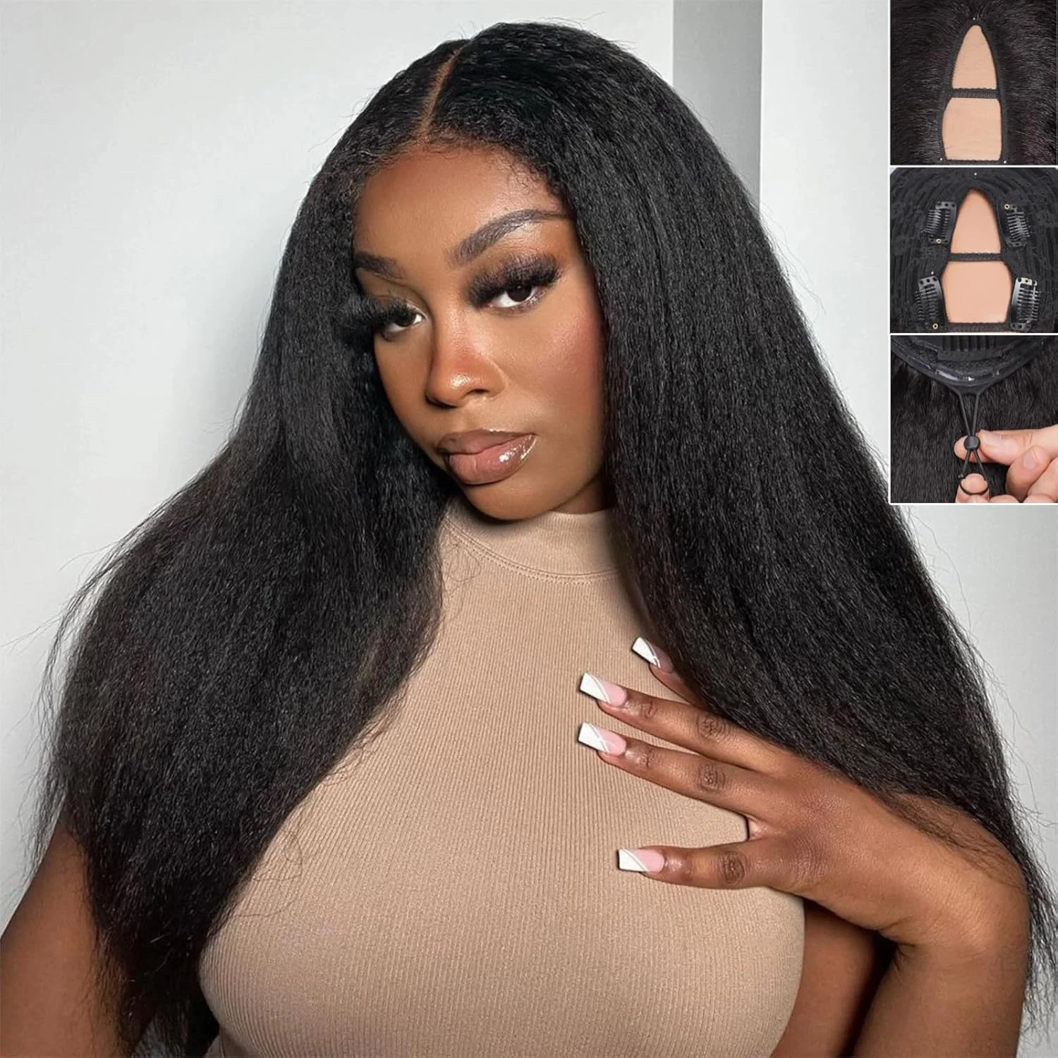 28 30 Inch Natural Color Kinky Straight Brazilian Remy Human Hair V Part U Part Wig Machine Made 200% Density No Leave Out Soft Minimal Shedding Heat Resistant Beginner Friendly Long Wigs For Black Women