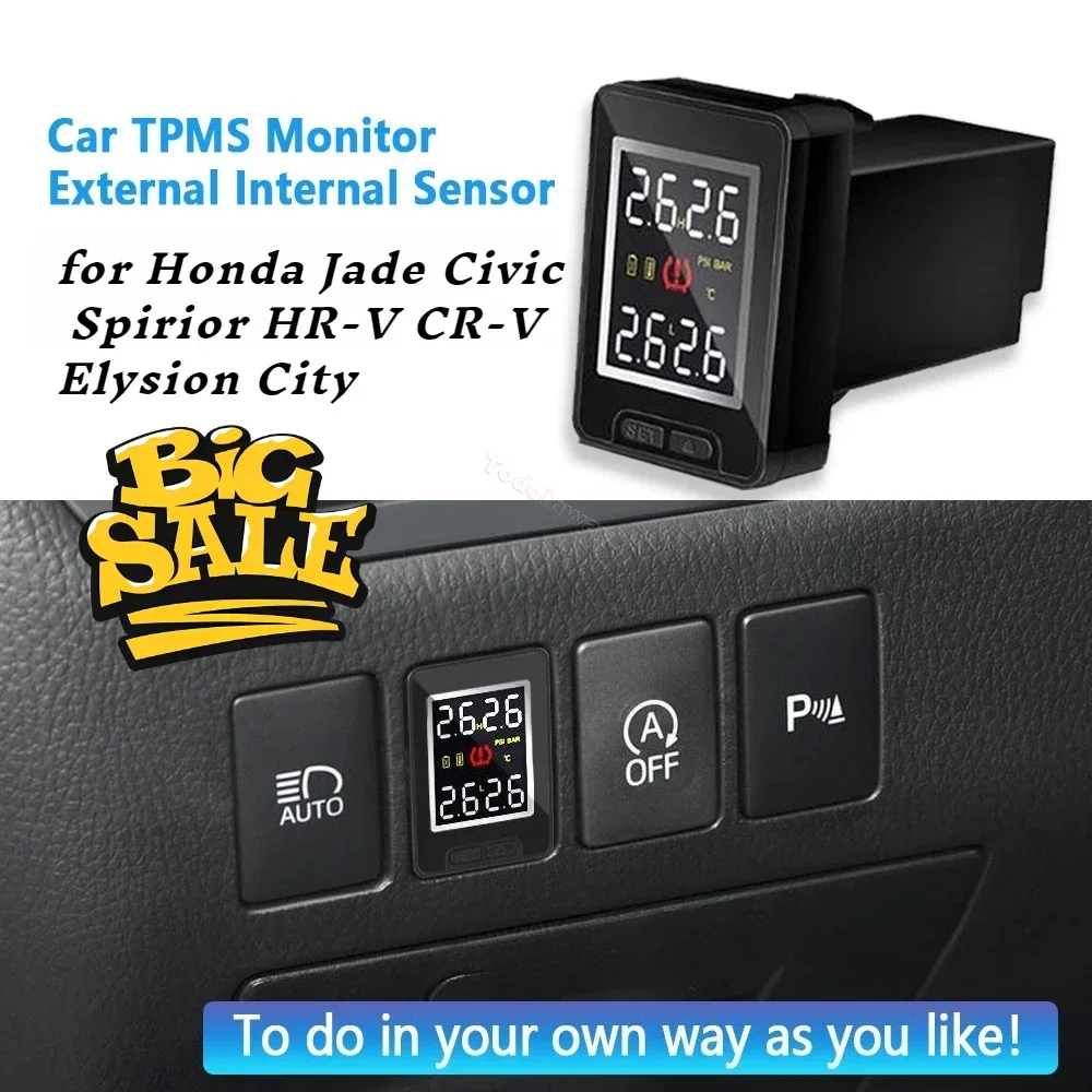 

LCD TPMS Safety Alarm Real time Tire Pressure Monitoring System for Honda Jade Civic Spirior HR-V CR-V Elysion City Accessories