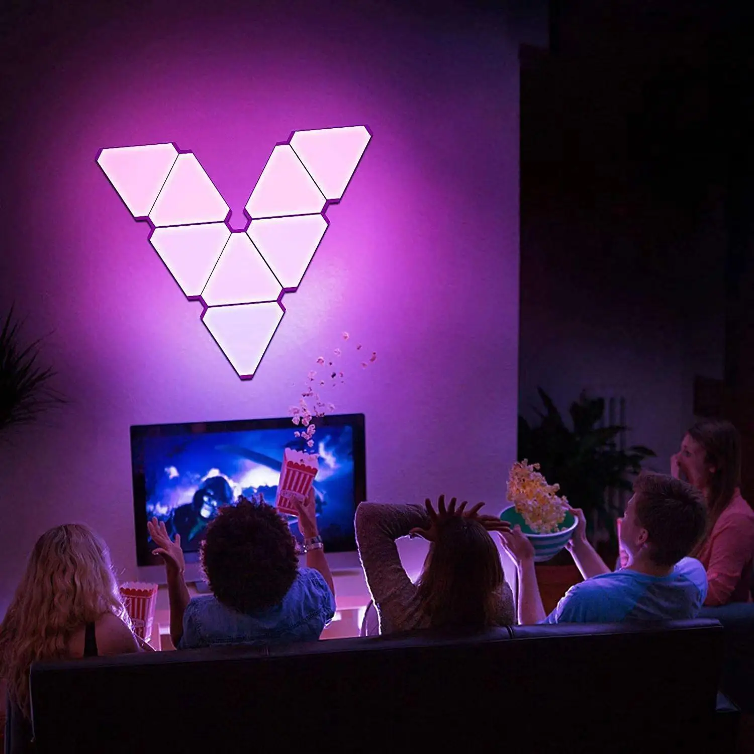 التطبيق الذكي واي فاي RGB رقيقة الكم مصباح USB 5 فولت الموسيقى مزامنة LED ضوء الليل لعبة غرفة الحفلات ديكور جو مثلث أضواء الجدار #1