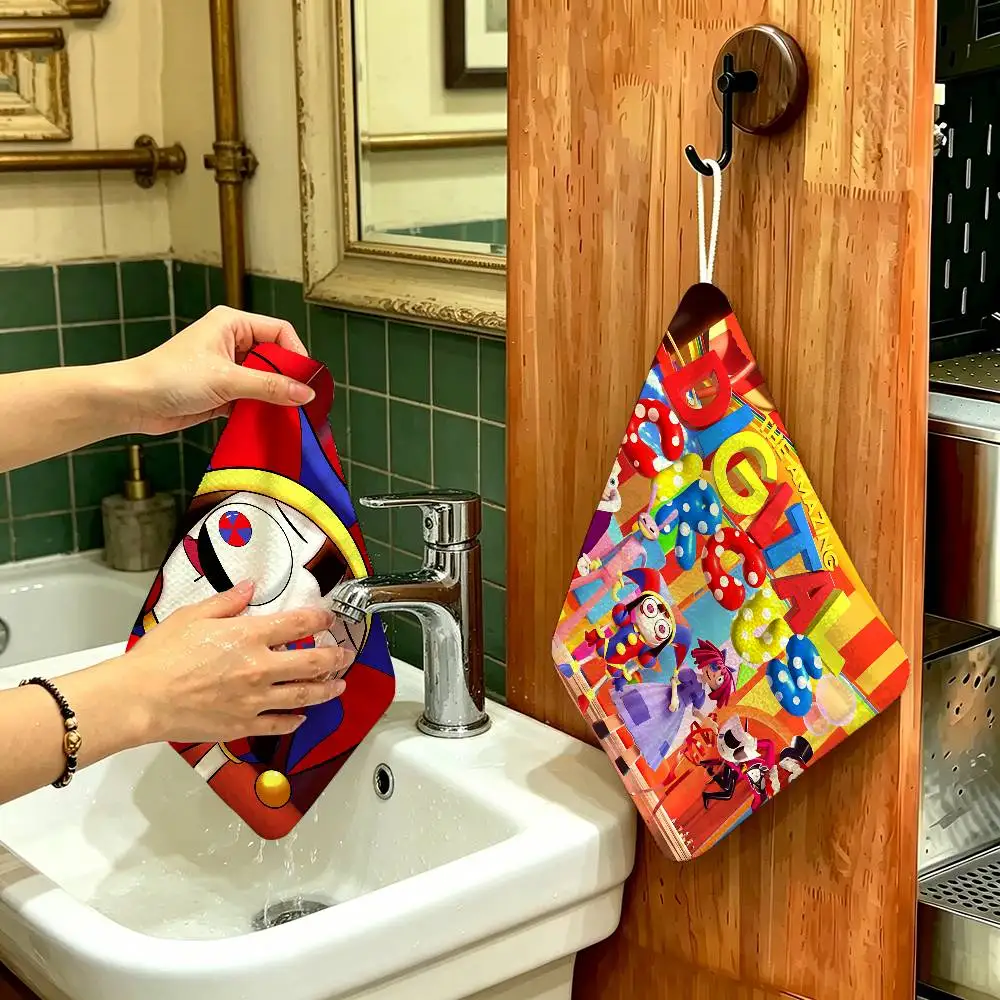 T-The A-Amazing D-Digital C-Circus Soft Polyester Cotton Towel, Hanging Kitchen Style Hand Wiping Cloth for Restaurant Home