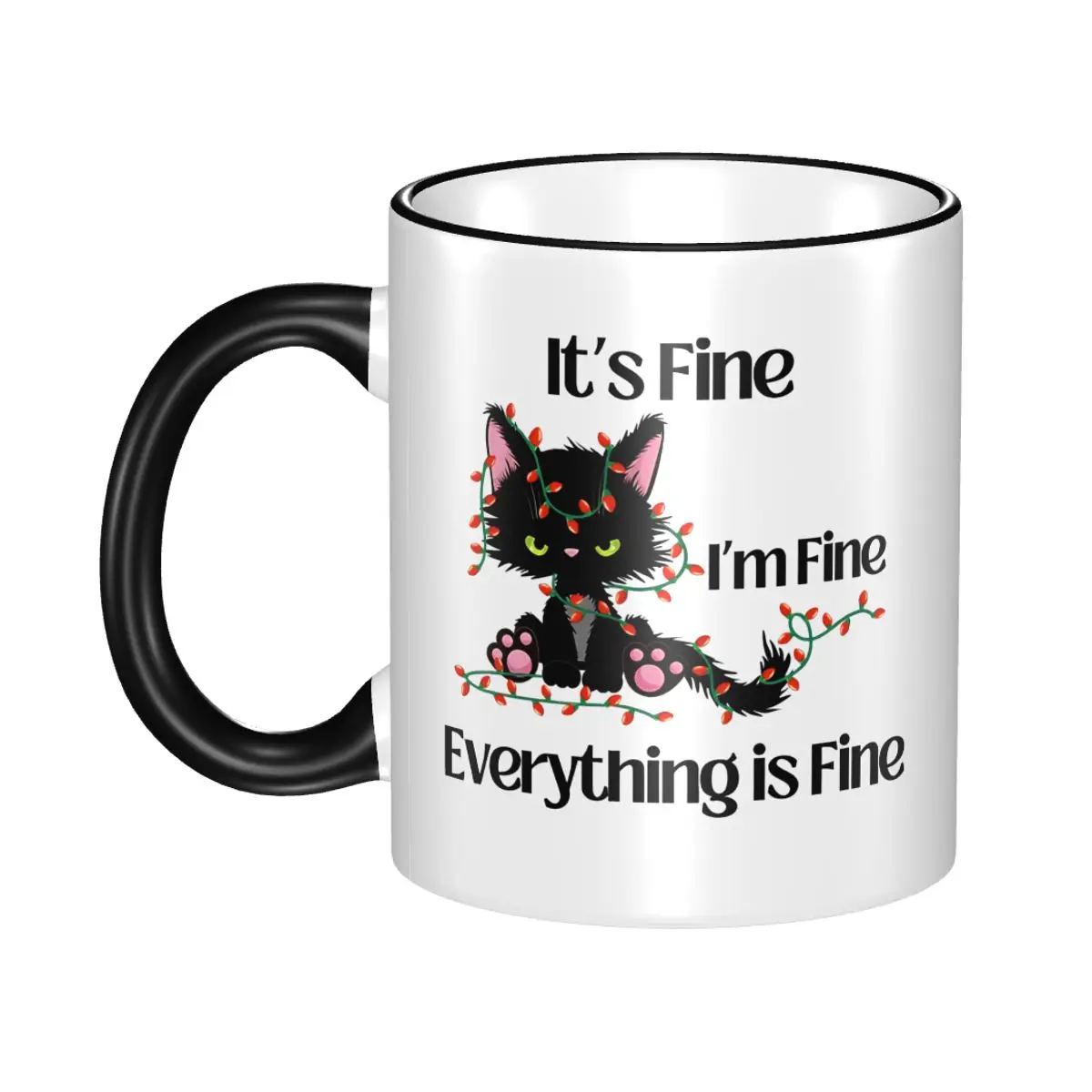 

Funny Cat Meme Black Cat It's Fine I'm Fine Everything Is Fine Mug Fun Tea Cup Gift For Woman Man