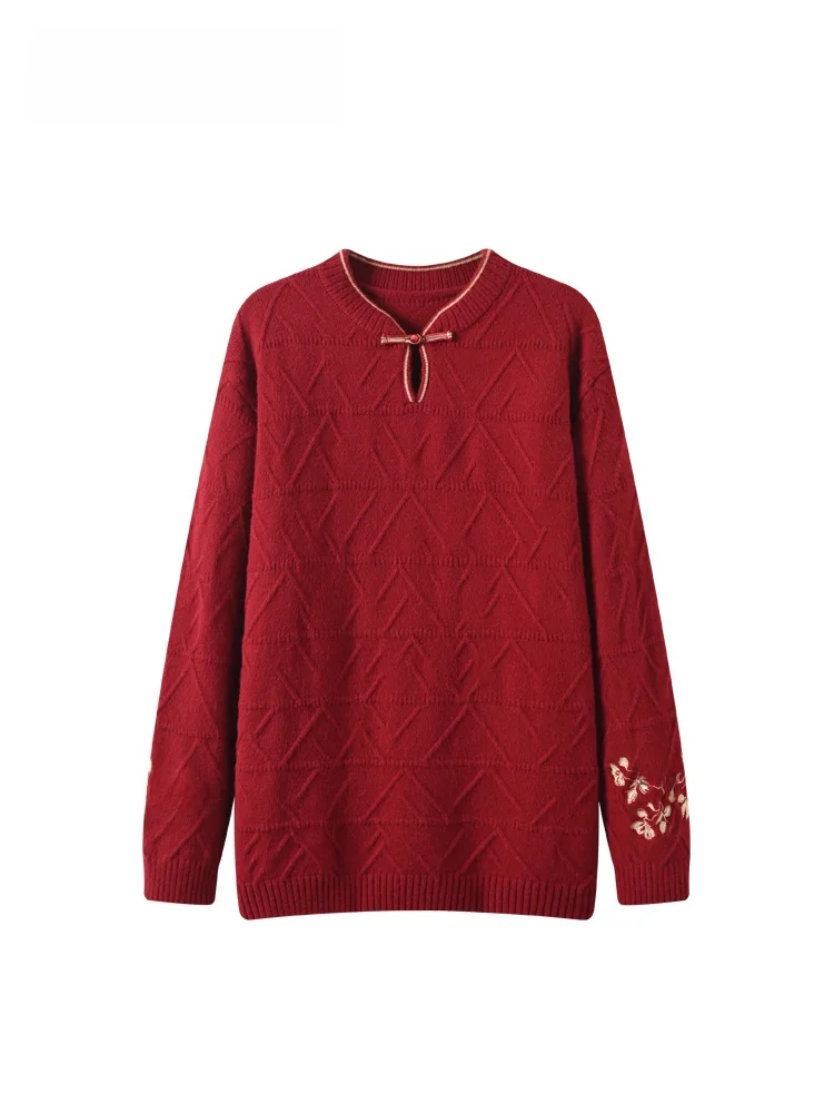 

Retro Button Knitted Sweater for Women plus Size New Chinese Sle Long Sve Autumn Winter Faion Casual Loose Fit Knitwear