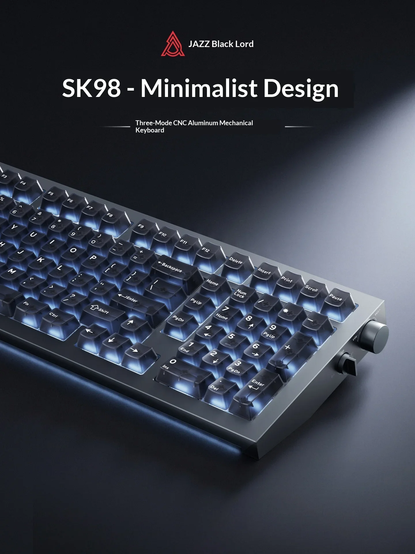 AJAZZ SK98 Mechanical Keyboard 3 Mode Wireless CNC Aluminum Case RGB Backlight 98Keys 8000mAh Long Battery Life Gaming Keyboard