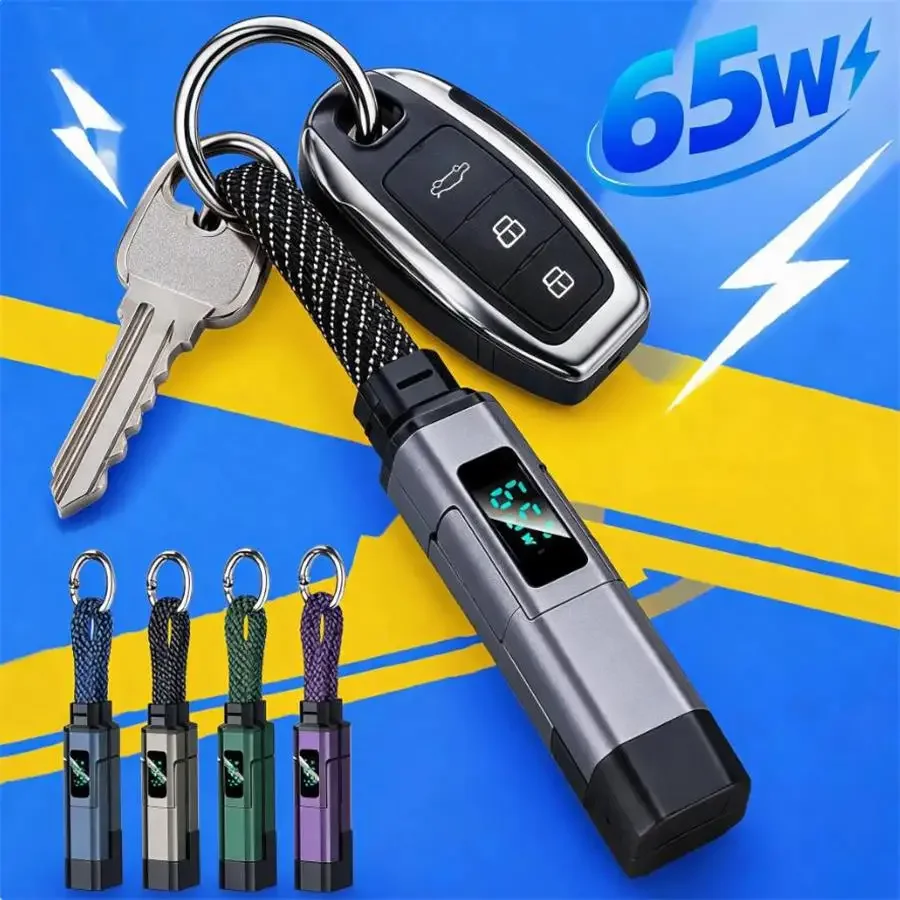 4-in-1 Keychain USB C Cable with V/A/W Display, 65W Fast Charging with LED  Charger Cord for iPhone 16/15, iPad,MacBook, Samsung