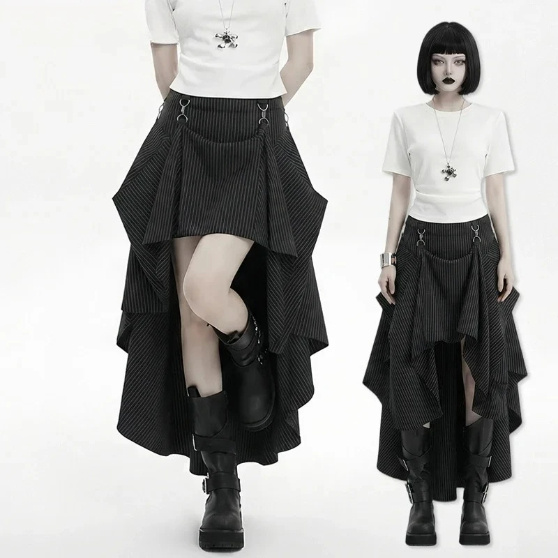 IMU Vintage Stripe Summer Skirt Women Victorian Grunge 3 Way Low Waist Maxi Bustle Skirt Steampunk Renaissance Clothes