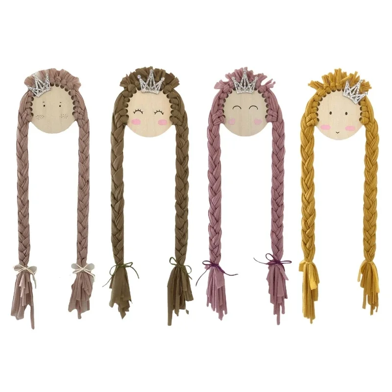 Nordic Braid Doll Baby Hair Clips Holder Princess Gril Hairpin Hairband Storage Pendant Wall Hanging Decor for Girls Room