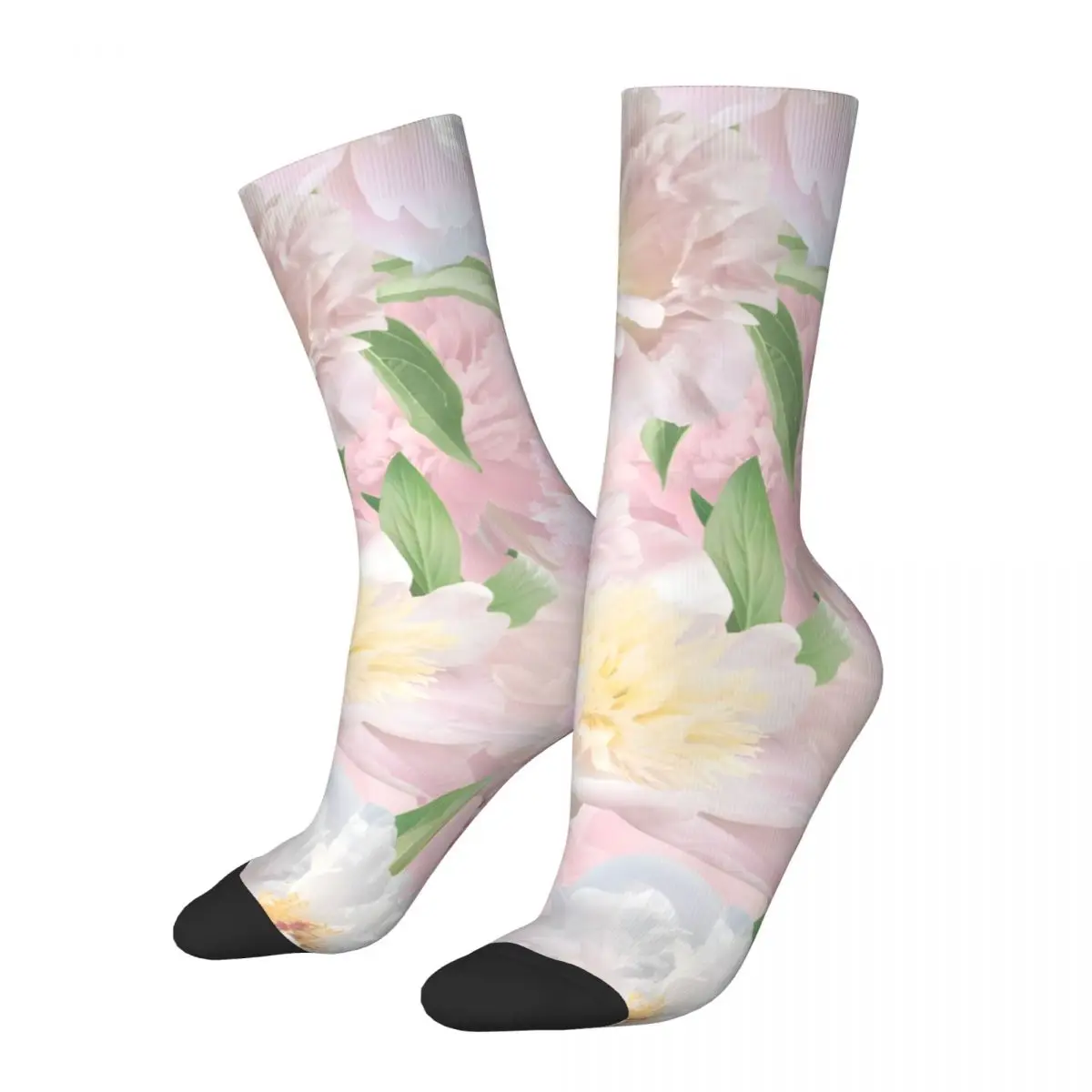 Crazy compression Peach Real Peonies Botanical Garden Pattern Sock for Men Harajuku Quality Pattern Crew Sock Casual