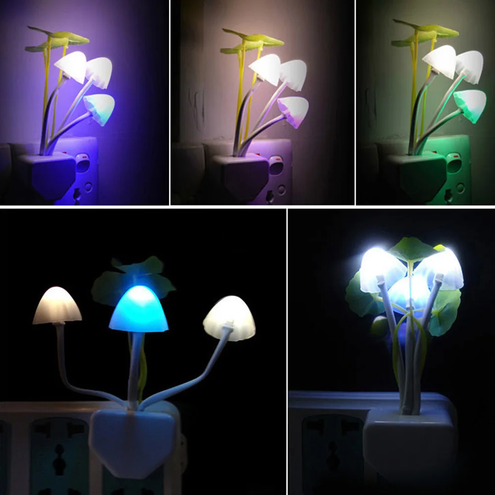 Novelty 7 Color Night Light US Plug Induction Dream Mushroom Fungus Luminaria Lamp 220V LED Mushroom Lamp led night lights