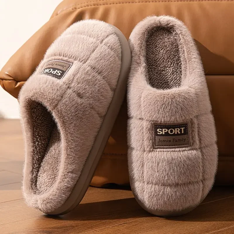 Men Winter Warm Plush Slippers Thick Fleece Lined Non Slip Outdoor Indoor Slides