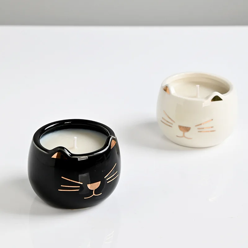 

Cartoon Cat Ceramic Candlestick Household Ornament Candle Cup Empty Cup Black Cat Jar