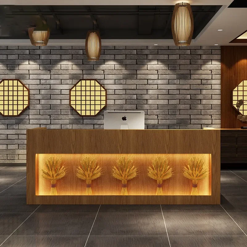 Retro Chinese Style Commercial Reception Desk for Hotel Bar Teahouse Restaurant Front Counter Checkout Welcome Station