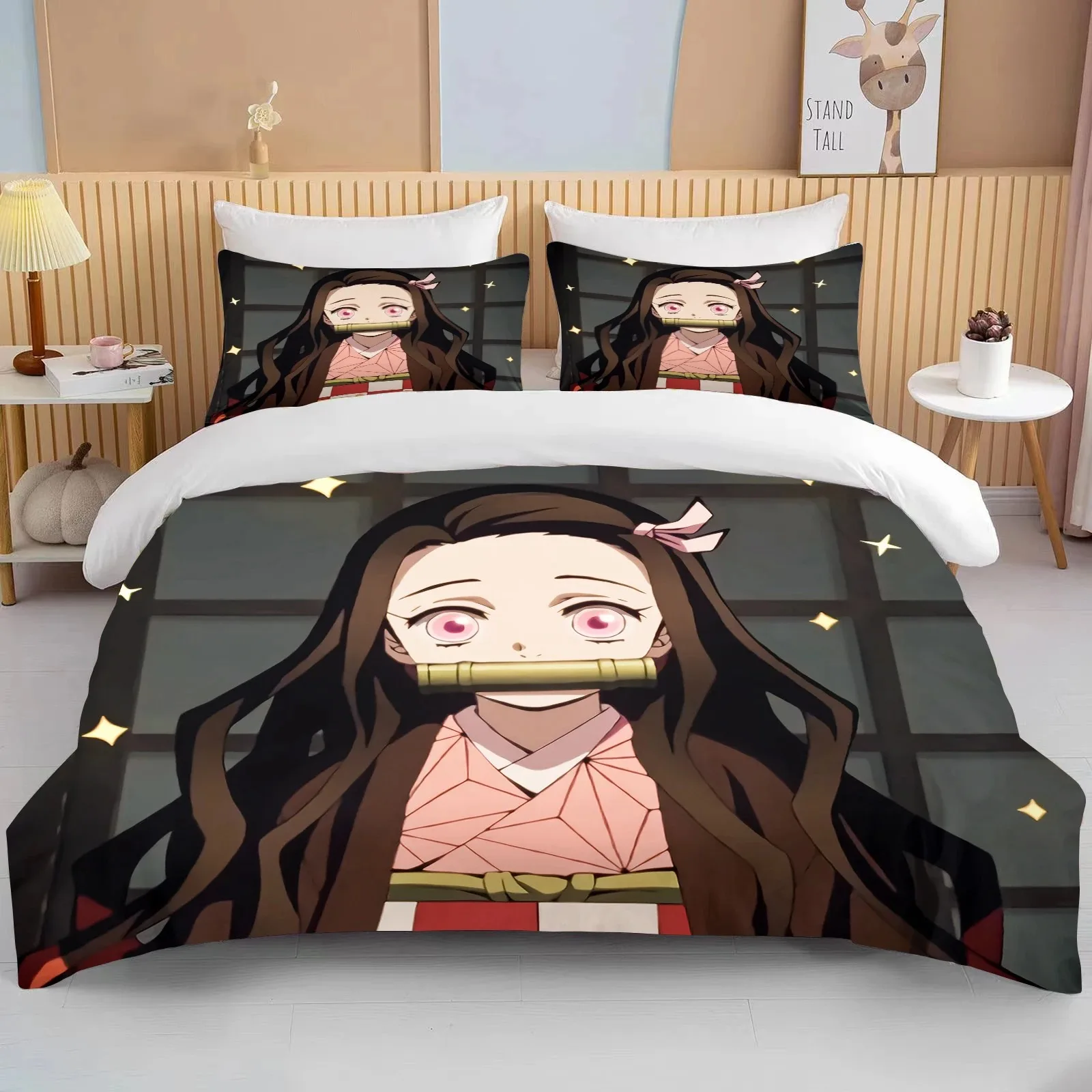 Nezuko Kamado Bedding Set Anime Demon Slayer Duvet Cover Comforter Bed Linen Single Twin Full Queen Size 3d Kids Girl Boys Gift