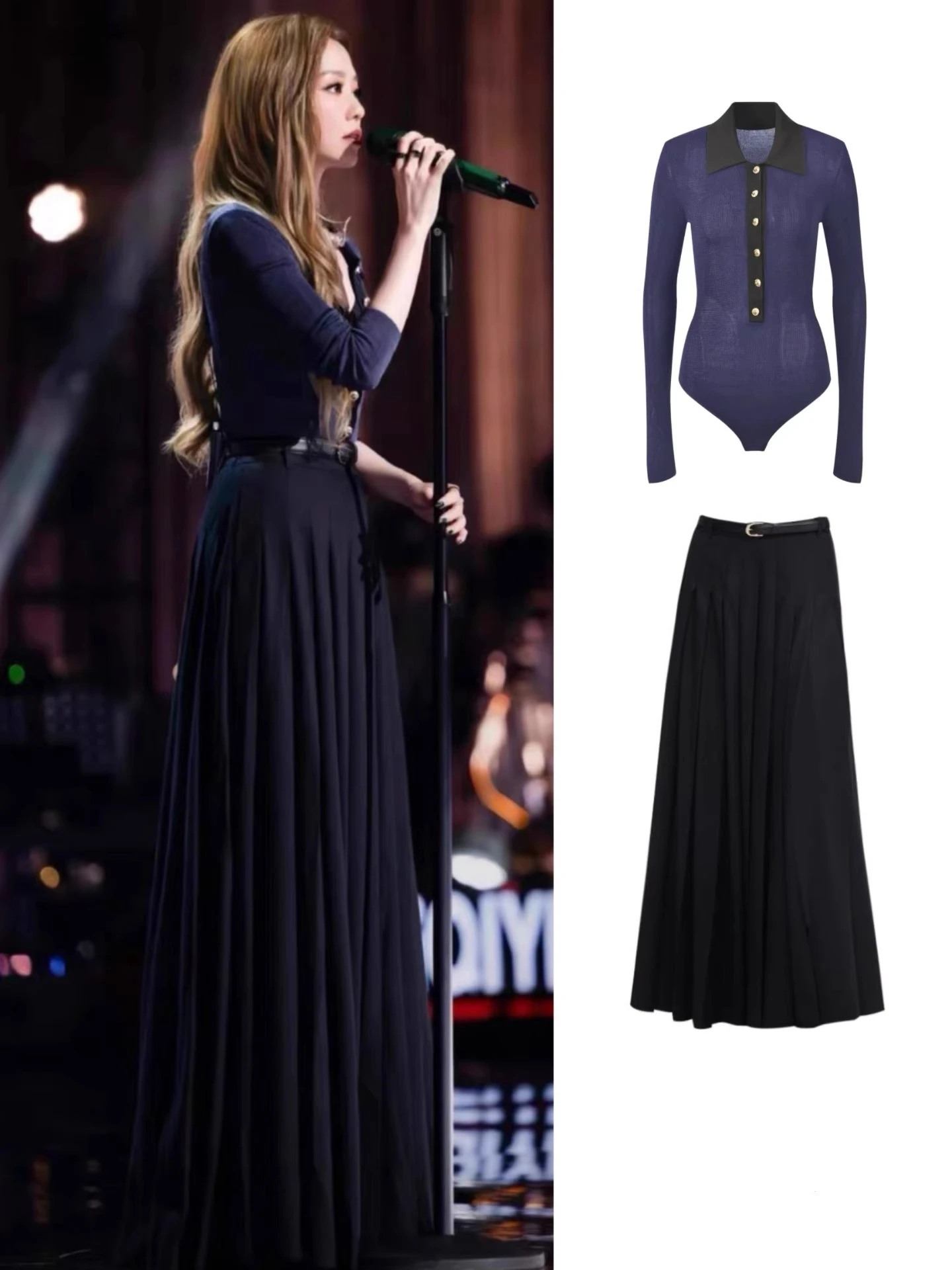 

EXJR Zhang Liying Autumn Knitted Top And Half-length Skirt Women's Fashionable Asymmetrical Design Casual Cotton Blend