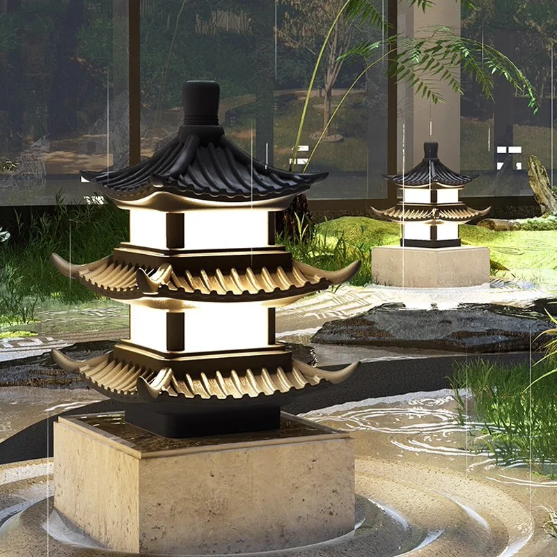 Outdoor Waterproof Pagoda Column Head Light Creative Chinese Style Courtyard Wall Gate Lighting New Design for Outdoor Spaces