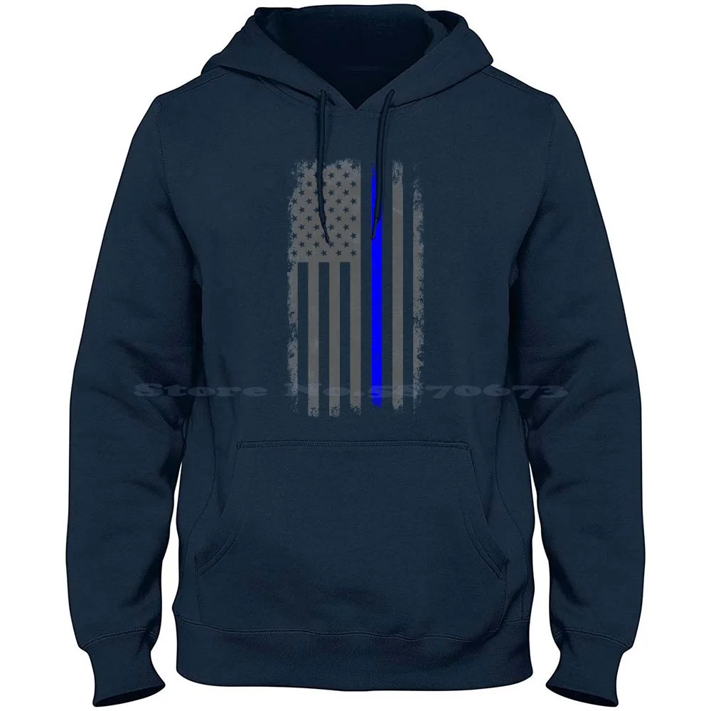 Sudadera con capucha Vertical y fina de línea azul con bandera americana, 100% algodón, camiseta fina de policía de línea azul, bandera americana, Blue Lives Matter Back The