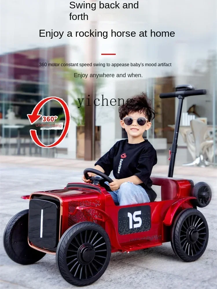 Tqh Parent-Child Car Children's Electric Car Automobile Belt Remote Control Four-Wheel Seat Child Baby Toy Car Baby Carriage