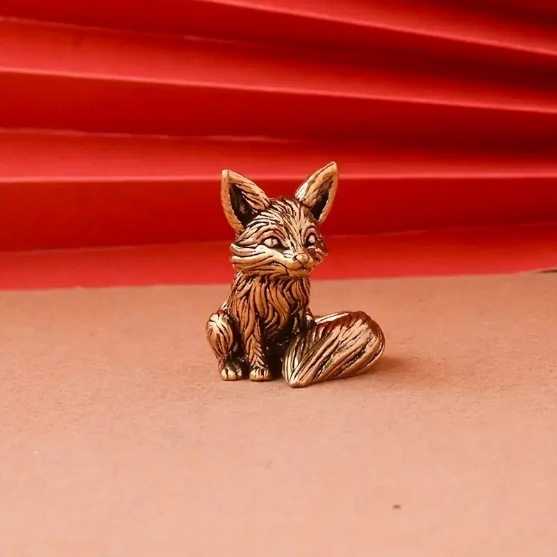 Messing Fuchs Statue Niedliche Fuchs Miniatur Figuren Schreibtisch Ornament Dekorationen Zubehör Kupfer Tier Skulptur Home Decor Handwerk – Detail 5
