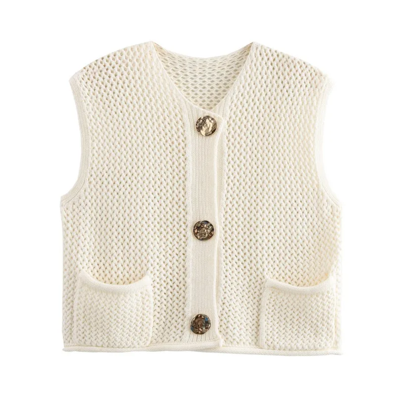 

Women's Autumn Winter Tops Sweater Vest Skeleton Round Neck Knit Solid Color Sleeve Vintage Simple Comfortable Casual Versatile