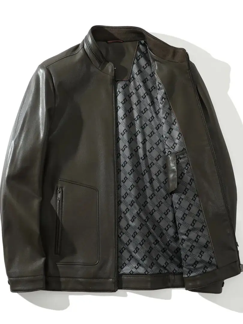 

Мужская кожаная куртка-косуха премиум-класса с воротником-стойкой, на молнии, с длинными рукавами, в городском стиле, осенняя верхняя одежда