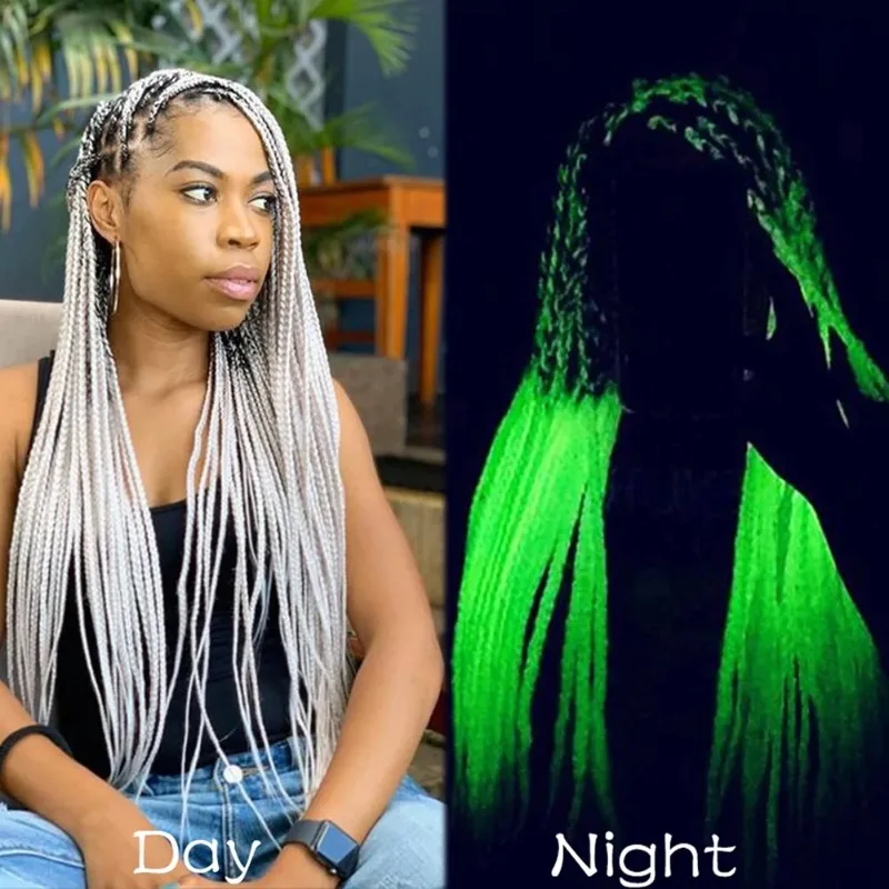 

Glowing Braiding Hair Extensions Shining Jumbo Braids Fluorescent in Dark | Colorful Light Up Hair for Women Rave Party