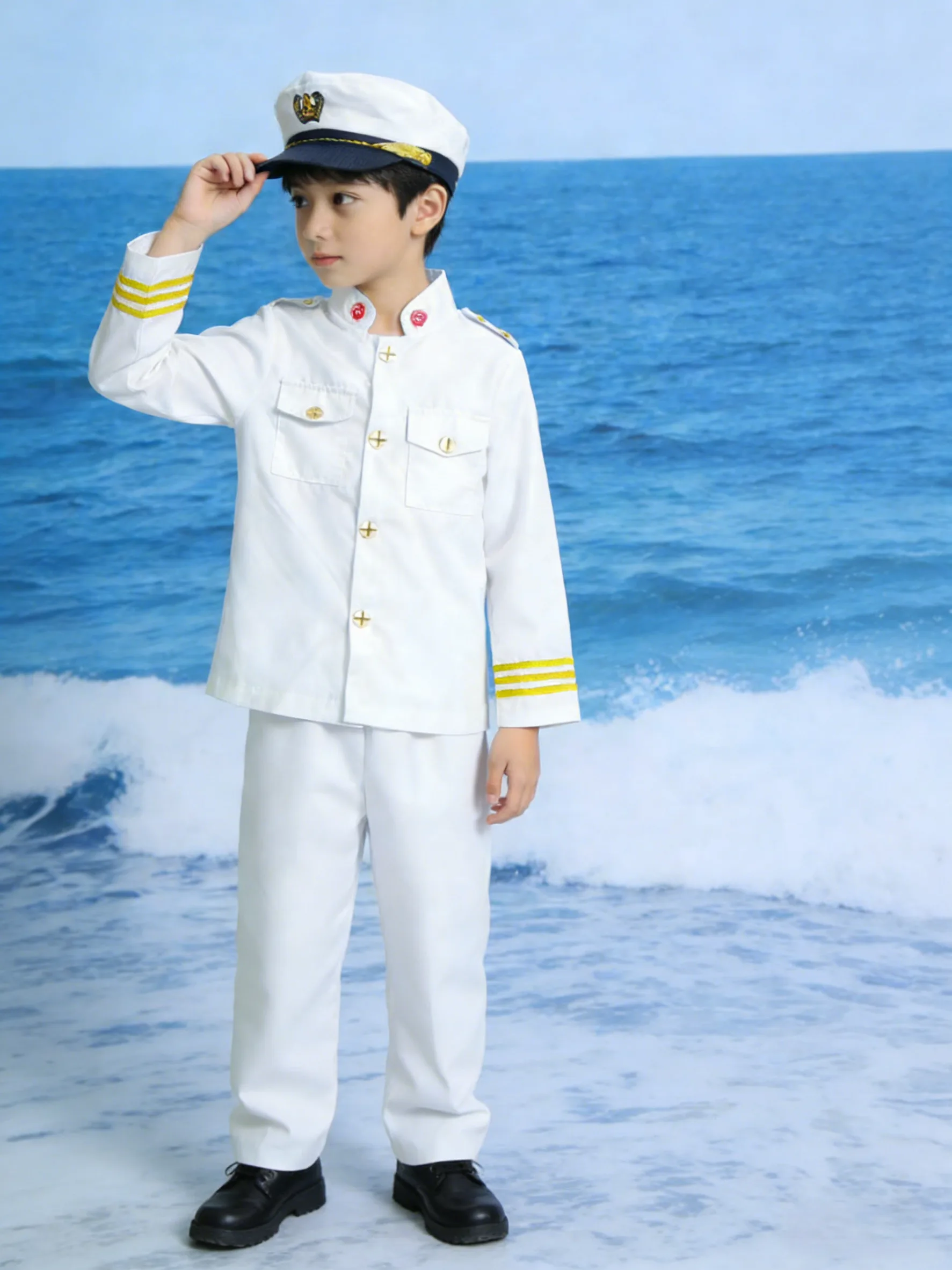 Children sailor uniform set with cap for stage show, holiday dress-up and themed activities